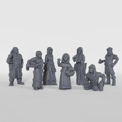 TEMU 7pcs Omglobal Dnd Miniatures Set - Abs Material, Market Citizens For Tabletop Rpgs & And Dragons Campaigns, Roleplaying Game Accessories, Omglobal