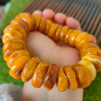 TEMU 1pc Men's Bohemian Style Amber Beeswax Bracelet With Stone Beads Image