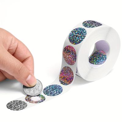 TEMU 300pcs 2.5cm*2.5cm / 1 Inch Round Holographic Laser Self-adhesive Scratch- Stickers For , Coupons, Promotions, Wedding Event Gift Cards, Game Cards Image