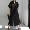 Femmes Robe Longue Maxi Robe Robes inspirées du lin Robe Chemise Robe Décontractée Robe en coton et lin Élégant Occasionnel Vacances Quotidien Date Coupe régulière Uni manche longue Revers Noir bleu
