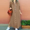 Femmes Robe Longue Maxi Robe Robes inspirées du lin Robe Chemise Robe Décontractée Robe en coton et lin Élégant Occasionnel Vacances Quotidien Date Coupe régulière Uni manche longue Revers Rose