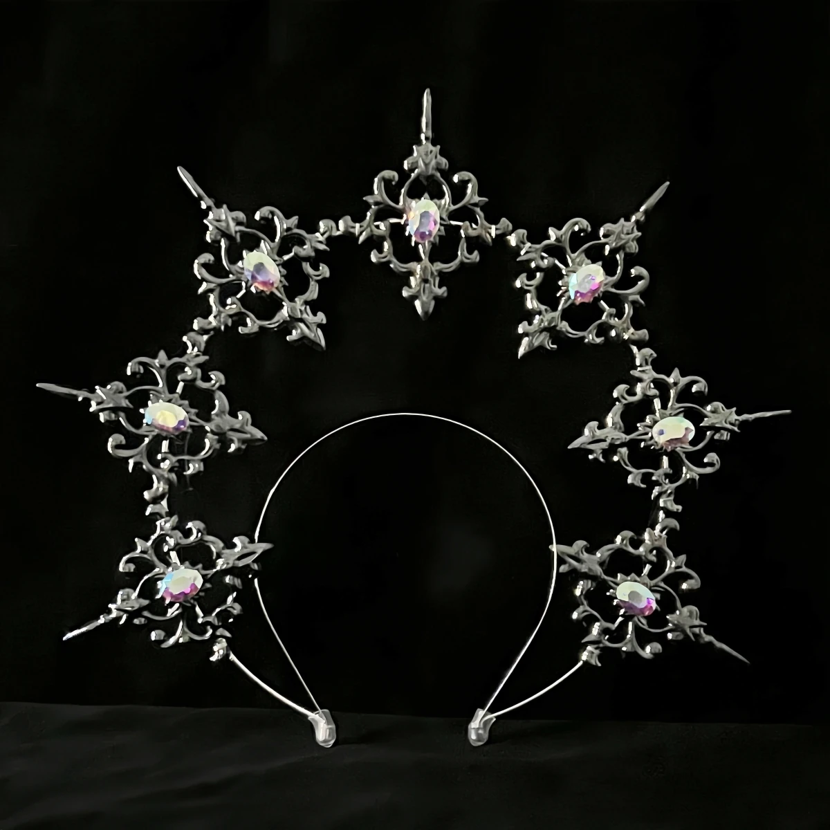 Gothic Lolita Schwarz Rose Teufel Feder Flügel Göttin Sonne Halo Krone Stirnband Wunderschöne Vintage Mary Barock Tiara Headwear