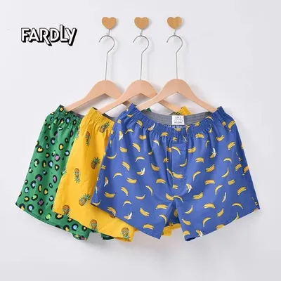 3 stücke bedruckte Herren Boxer Unterwäsche lose lässige reine Baumwolle Flach winkel hose vier Eck hosen Home Wear Nachtwäsche Strand Slips Image