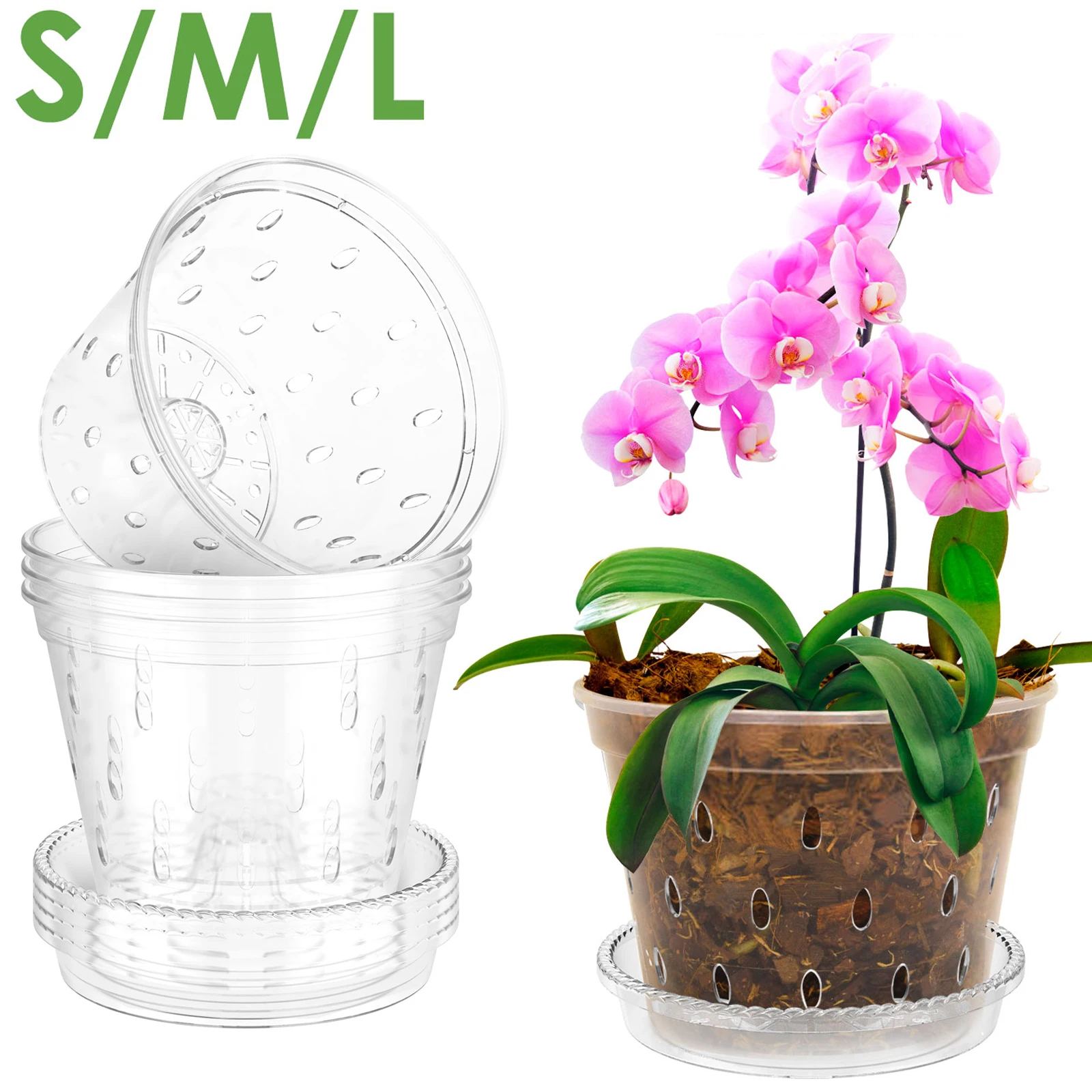 5-teiliger Orchideentopf zum Umtopfen von 4/5/6 Zoll transparenten Schlitz-Orchideentöpfen mit Löchern und Untertassen, Orchideenblütenpflanzen-Umtopfung Image