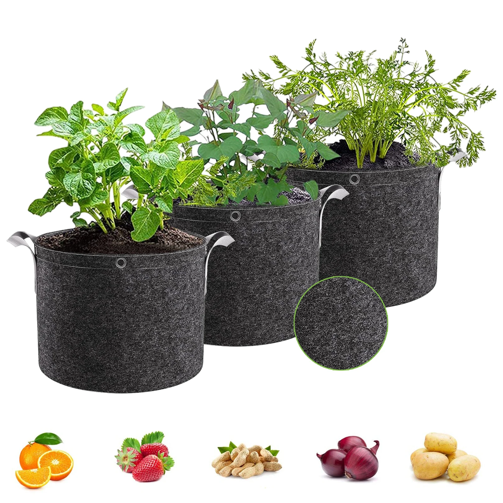 3/5/7 Gallonen Wachstumsbeutel, verdickte Töpfe aus Vliesstoff mit Griffen, robuste Stofftöpfe, Gartenpflanztüte für Pflanzen und Früchte Image