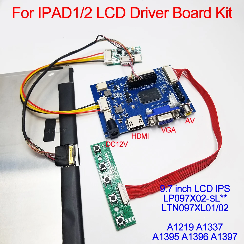 IPAD 9,7 Zoll IPAD1 IPAD2 LTN097XL01 A1337 A1395 1024*768 LED-Bildschirm modifiziertes Display Treiberplatine HDMI VGA 2AV Reverse Controll Image