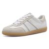 Plateausneaker TAMARIS, Damen, Gr. 37, weiß (weiß kombiniert), Leder, Lederimitat, unifarben mit Farbeinsatz, sportlich, Schuhe, Freizeitschuh, Halbschuh, Schnürschuh mit gepolstertem Schaftrand