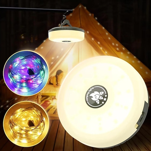 Camping-Lichterkette 4 in 1 Outdoor-Lichterkette mit 8 Beleuchtungsmodi Warmweiß Tragbare Camping-Laterne Aufladbare Powerbank Hof Wandern Dekoration Urlaub Weihnachten 10 Meter Image