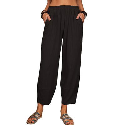 Women's Cotton Linen Pants Pants Trousers Lightweight Casual Ankle-Length High Rise Plain Pocket Breathability Comfortable Inelastic Casual Daily Weekend Wine Navy Black White Summer Spring Regular