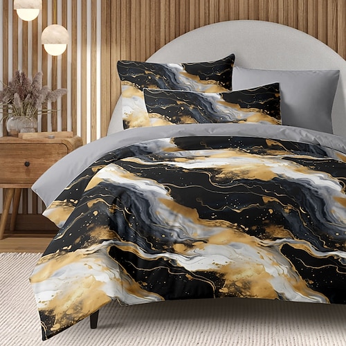 Bettbezug-Set aus 100 % Baumwolle, Marmormuster-Set, Bettdeckenbezug-Set, weiches 2/3-teiliges Luxus-Bettwäsche-Set, Heimdekoration, Geschenk, King-Size-Bett, Queen-Size-Bettbezug Image
