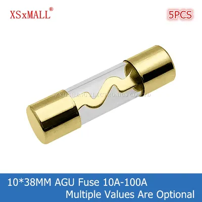 5PCS 10*38MM Gold Plated Glass AGU Fuse Fuses Pack Car Audio Amp Amplifier 10A 15A 20A 25A 30A 40A