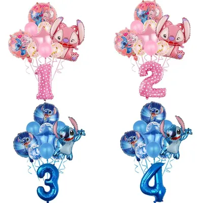 11pcs Disney Pink Lilo & Stitch Foil Balloon Boy Girl Birthday Party Decoration 1 2 3 4st Baby