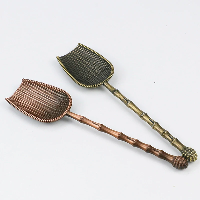 Retro Chinese Style Metal Tea Spoon Kung Fu Tea Ceremony Utensils Tea Shovel Sugar Salt Coffee Spoons Teaware Kitchen Accessoryf