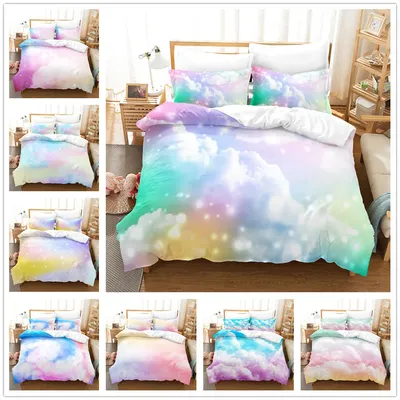 Colorful Cloud Duvet Cover Set Soft Rainbow Bedding Sets Kids Teens Girls Comforter Cover