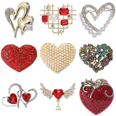 Rhinestone Small Love Pins for Women Unisex Pearl Heart Brooches Office Party Friend Gifts Jewelry