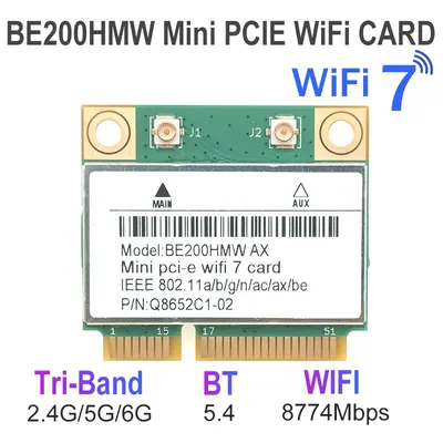 BE200 WiFi 7 Card BE200HMW mini pcie For Bluetooth 5.4 Tri Band 2.4G/5G/6GHz Wireless Network