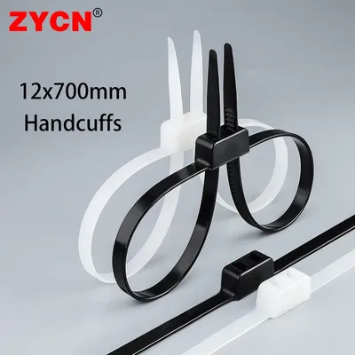 5Pcs 12x700mm Plastic Police Handcuffs Double Flex Cuff Disposable Nylon Zip Cable Tie Fasten Loop