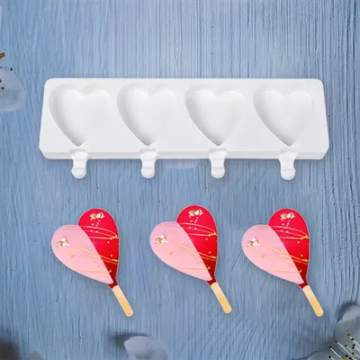 4-In-A-Row Heart-Shaped Silicone Mold DIY Ice Cream Popsicle Ice Cream Silicone Grinding Tool