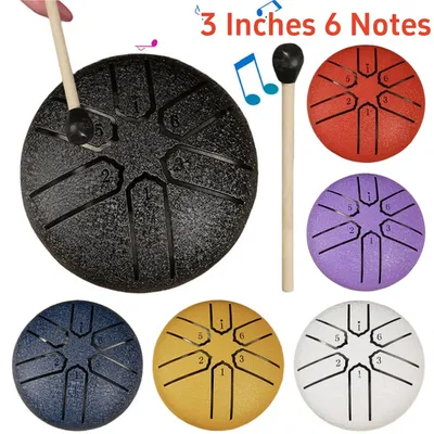 3 Inches 6 Notes Steel Tongue Drum Rain Drum for Outside Mini Handpan Drum Ethereal Drum Yoga