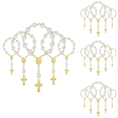 20Pcs Baptism Favors with Cross Mini Rosaries Acrylic Beads Bracelet Christening Communion Finger