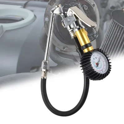 0-220Psi Car Tire Pressure Gauge with Rubber Hose Air Compressor High Precision Air Line Tyre Pump