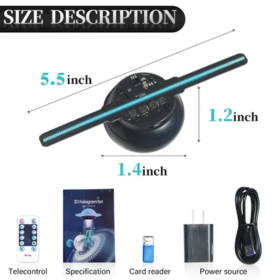 5.5in/14cm 3D hologram fan, 128 0603 LED beads holographic projector, HD flicker free screen TF&APP