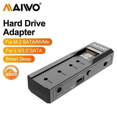 MAIWO 10Gbps M.2 NVMe SATA SSD Enclosure USB C Dual Bay SATA HDD SSD Docking Station for 2.5/3.5