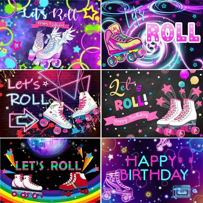 Let's Roll Girls Theme Women 80s 90s Pink Roller Skating Neon Lights Rainbow Disco Birthday Party