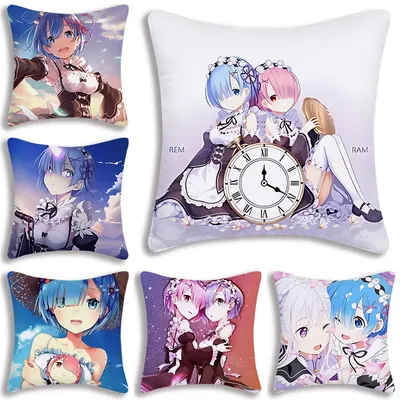 Anime Re Zero Pillow Covers Cartoon Sofa Decorative Home Double-sided Printing Short Plush Cute