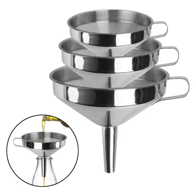 Stainless Steel Bar Wine Beer Oil Flask Funnel With Detachable Filter Wide Mouth Funnels For Canning