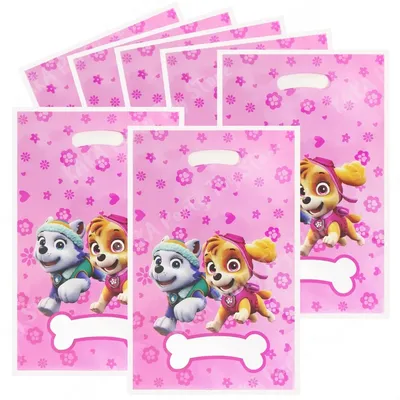 10/20/30Pcs Pink Paw Patrol Party Gift Bags Skye Theme Plastic Candy Loot Bag Kids Girl Birthday