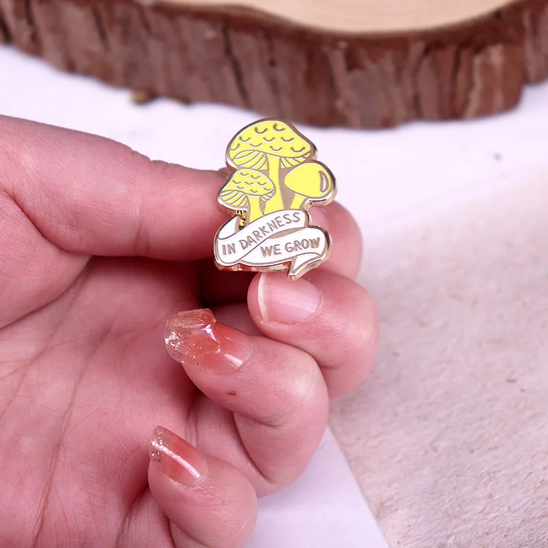 in darkness we grow mushroom badge lapel pin jewelry