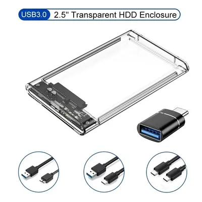 Transparent HDD Case HDD Enclosure 2.5 Inch SSD SATA To USB 3.0 Type-C 3.1 Adapter Portable External