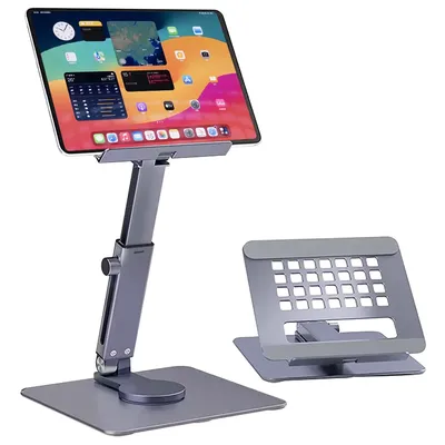 Aluminum Tablet Stand Desk Riser 360° Rotation Multi-Angle Height Adjustable Foldable Holder Dock