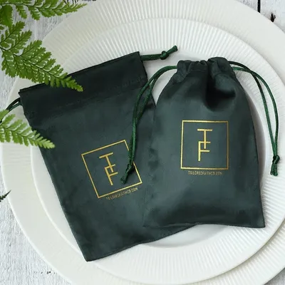 50 Flannel Drawstring Gift Bags Green Jewelry Packaging Pouches Custom Personalized Logo Wedding