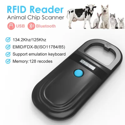 Black Animal RFID Reader 134.2KHz 125kHz USB/Bluetooth Pet Cat Dog Microchip Scanner FDX-B Glass