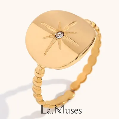 La.Muses Adjustable Elliptical Octagonal Star Ring Stainless steel Rings Women Fashion Waterproof