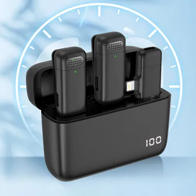 Wireless Lavalier Microphone Charging Case Mic Portable Audio Video Recording for iPhone Android