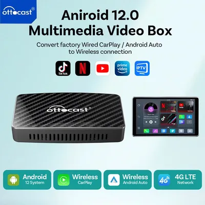 Ottocast Play2 Video Pro Ai Box Wireless CarPlay Android Auto Adapter Built in Youtube Netflix Iptv for Car with Wired Carplay