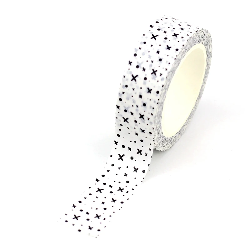NEW 1PC. Decorative Cute Black and White Plus Dots on White Washi Tapes DIY Scrapbooking Planner Adhesive Masking Tape Papeleria