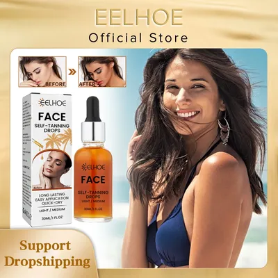 EELHOE Self Tanning Drops Sunless Skin Tanning Oil Liquid Dark Self Tanner Water Serum for Face Body