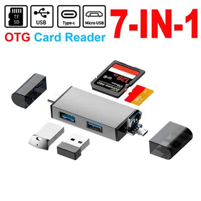 Type C TF SD Card Reader Type C to USB OTG Adapter 7 in 1 USB3.0 2.0 TF Card Reader Aluminum Alloy