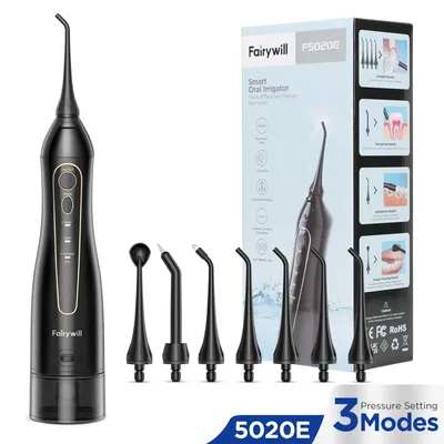 Fairywill Water Flossers Oral Irrigator Rechargeable Portable Dental 3 Modes Water Tank for Teeth