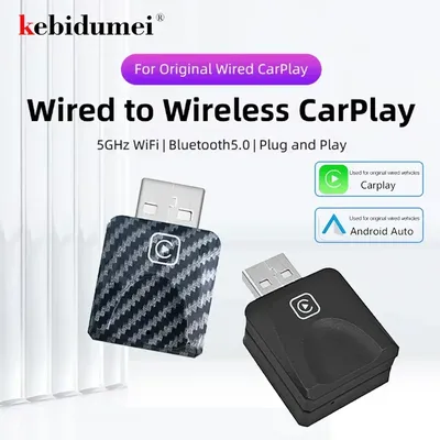 Kebidumei 2in1 Wireless CarPlay&Android Auto Wired to Wireless Adapter Smart USB Dongle USB&Type-C