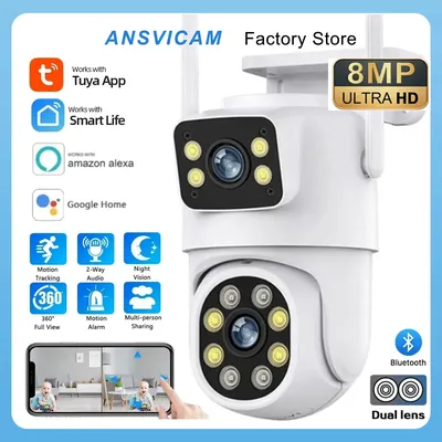 4K 8MP Tuya Dual Lens PTZ WIFI Camera Full HD Dual Screen Ai Human Auto Tracking Outdoor 4MP