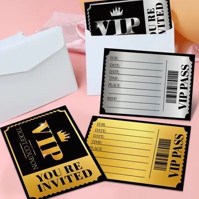 24 VIP party invitations, double-sided gold and silver, themed birthday celebration invitation