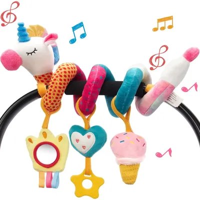 Car Seat Toys for Babies Rattle Mirror Crinkle Squeaky Carseat Stroller Toys 0-6 Months