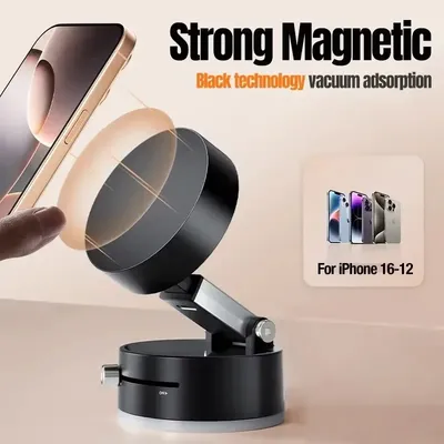 Foldable Car Phone Holder Vacuum Double-sided Magnetic Dashboard GPS Stand for Magsafe iPhone 16-12
