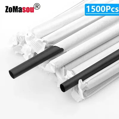 50-1500Pcs Black Drinking Straws Plastique Straws Single Piece Paper Packaging rietjes Flexible