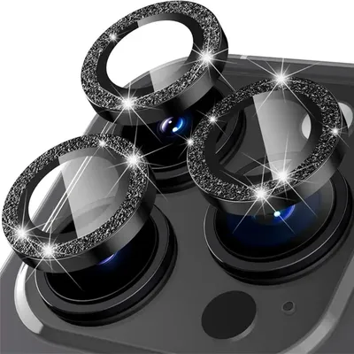 Glitter Diamond Rhinestone Metal Camera Tempered Glass For iPhone 16 Pro Max 15 14 Plus 13 12 Mini 11 Pro Max Lens Protector Cap